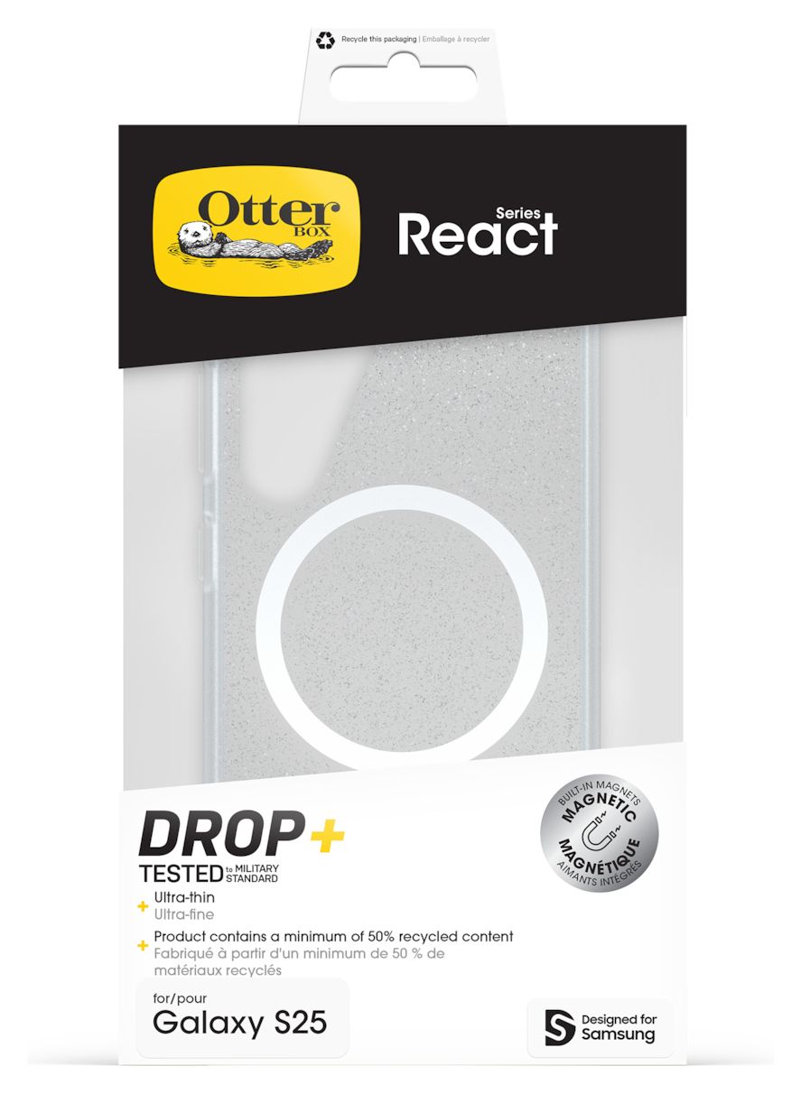 Otterbox React Series Case mit Magnet Cover für Samsung Galaxy S25 (Schwarz, Transparent) 