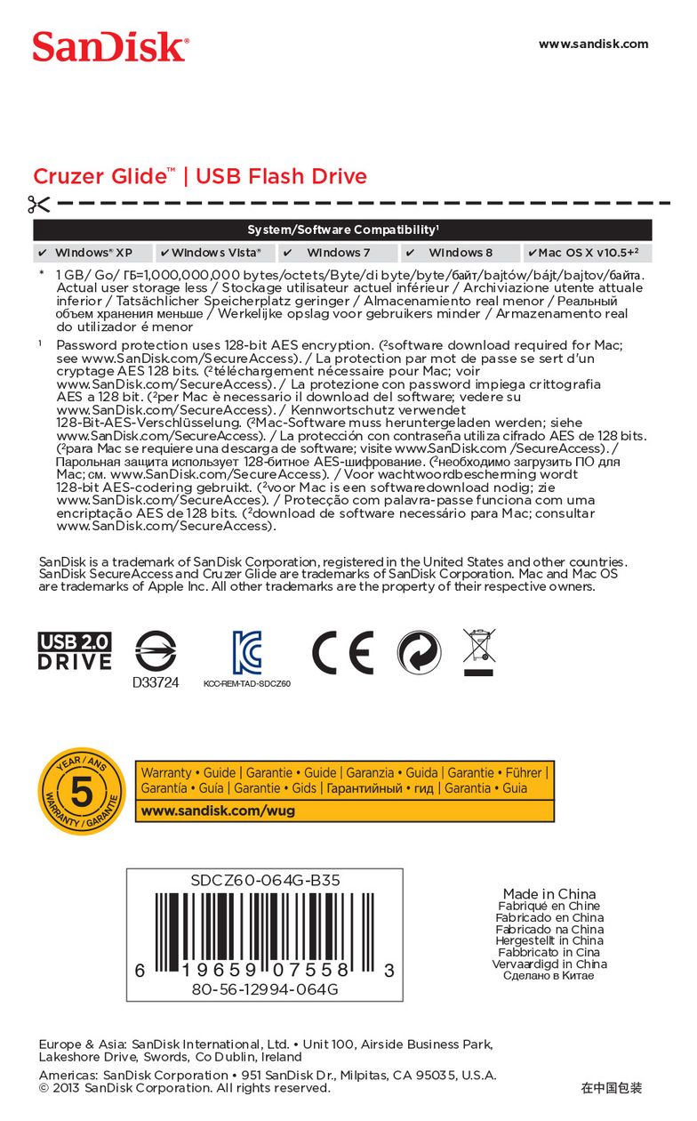 Cruzer Glide USB Typ-A Stick 64 GB  (Schwarz, Rot) 