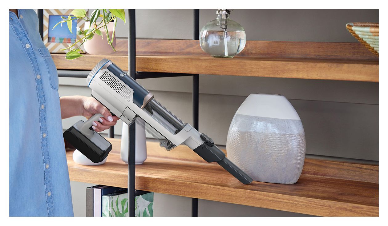 SHARK BU3521EU Clean Clean & Self-Empty Handstaubsauger Beutellos bis 40 min Laufzeit  (Blau, Weiß) 