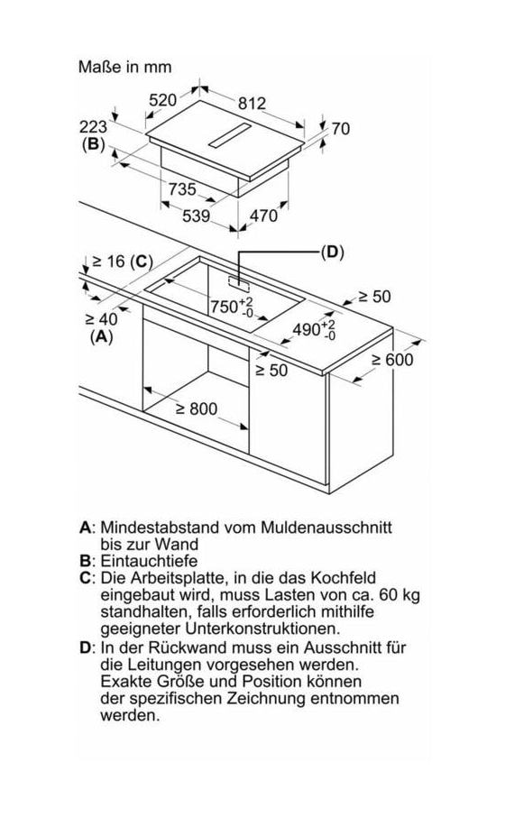 iQ500 ED877HGA7 (ED877HQ26E + HZ9VDSB2) autarkes 80 cm Induktionskochfeld 4 Kochzonen mit integriertem Dunstabzug 