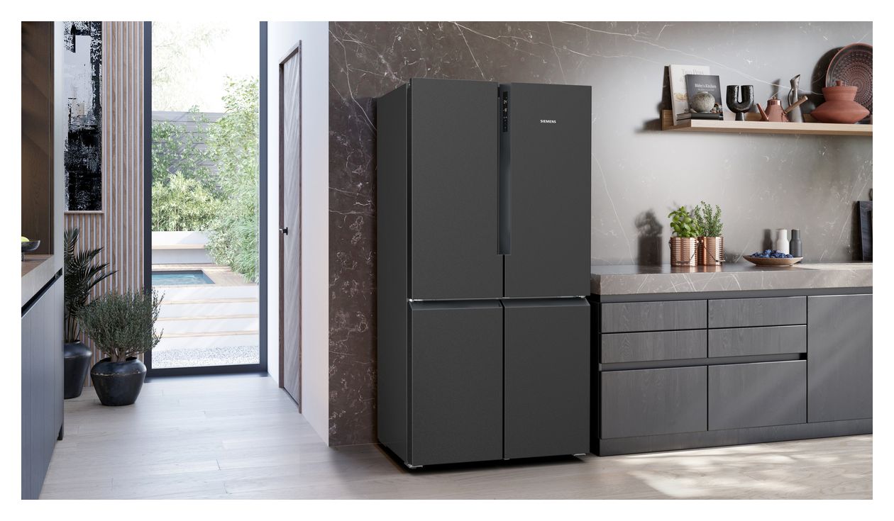 iQ300 KF96NAXEA Side-by-Side Kühl-/ Gefrierkombination French Door 405 l / 200 l 333 kWh NoFrost 1830 mm x 910 mm  (Schwarz, Edelstahl) 