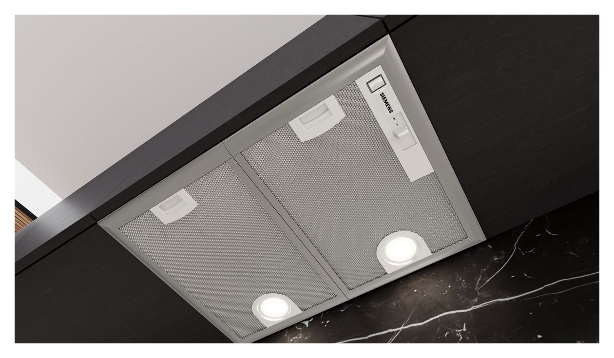 iQ300 LB55566 Lüfterbaustein Abluft/Umluft Dunstabzugshaube/Esse Einbau 53 cm (Metallisch, Silber) 
