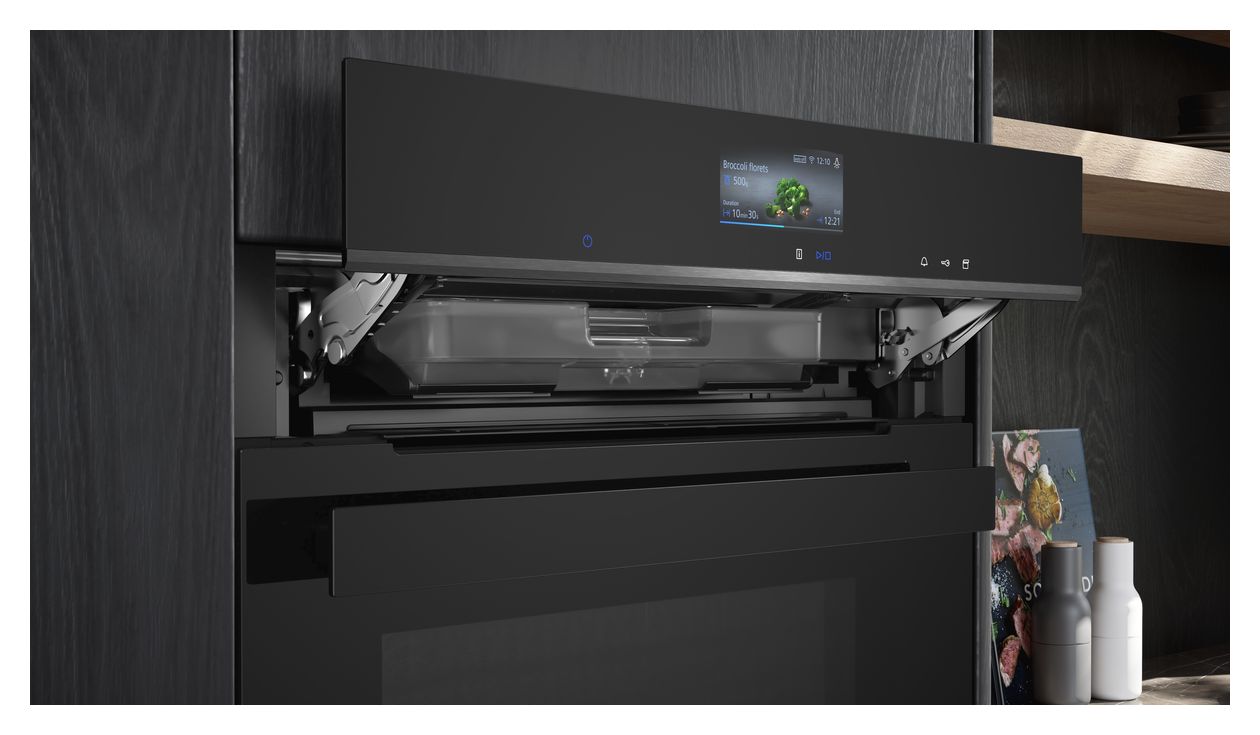 iQ700 HR976GMB1 Einbaubackofen groß Dampfgaren AutoClean (Edelstahl, Schwarz) 