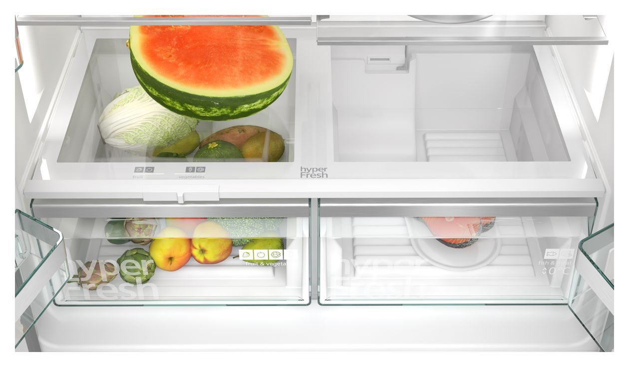 iQ700 KF96DPPEA Side-by-Side Kühl-/ Gefrierkombination French Door 375 l / 199 l 327 kWh NoFrost 1830 mm x 905 mm  (Edelstahl) 