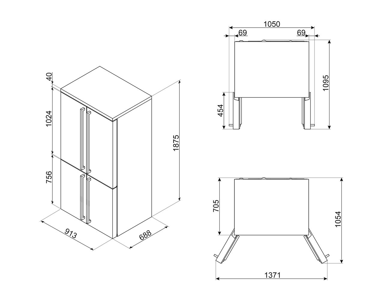FQ960BL6 Side-by-Side Kühl-/ Gefrierkombination French Door 376 l / 196 l 338 kWh NoFrost 1870 mm x 915 mm  (Schwarz) 