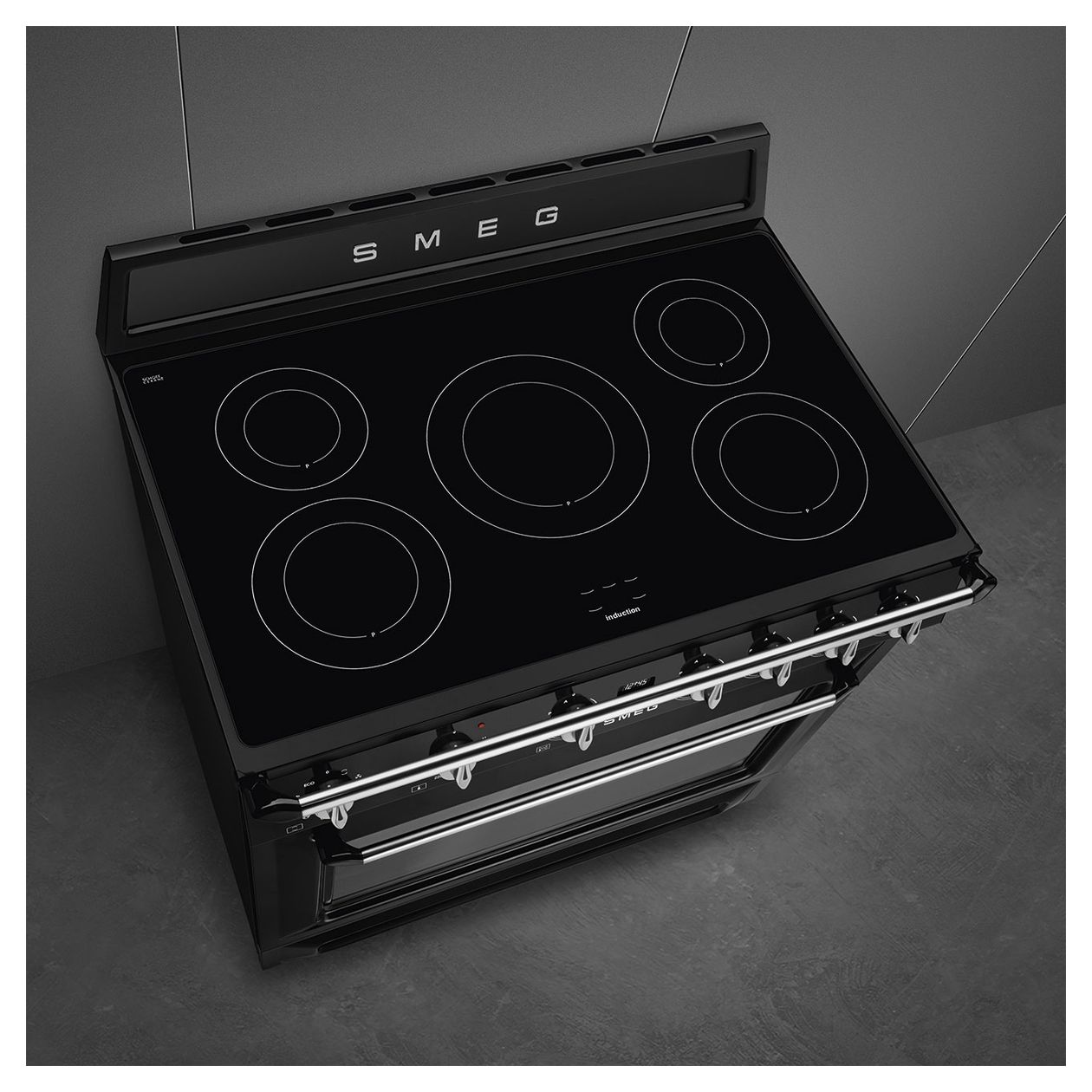TR90IMBL Range Cooker (Kochherd) Elektro 115 l Zweikreis-Grill mit variabler Rate 9 Beheizungsarten AutoClean mit Induktions Kochfeld 