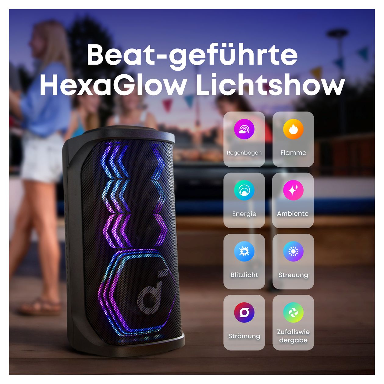 Rave 3S 200 W Bluetooth Lautsprecher IPX4 Laufzeit bis 12 h  (Schwarz) 