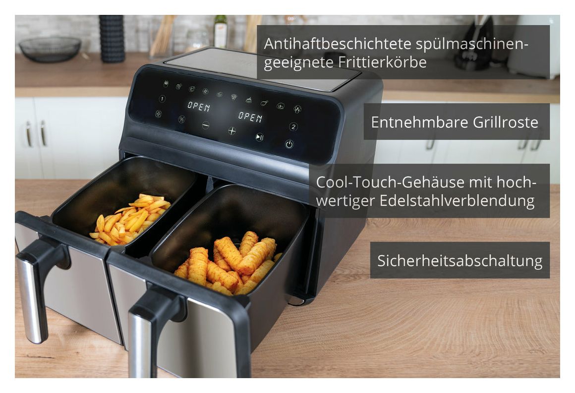58685 Twin Zone Doppel Heißluftfritteuse 8 l 1700 W  (Schwarz, Grau) 