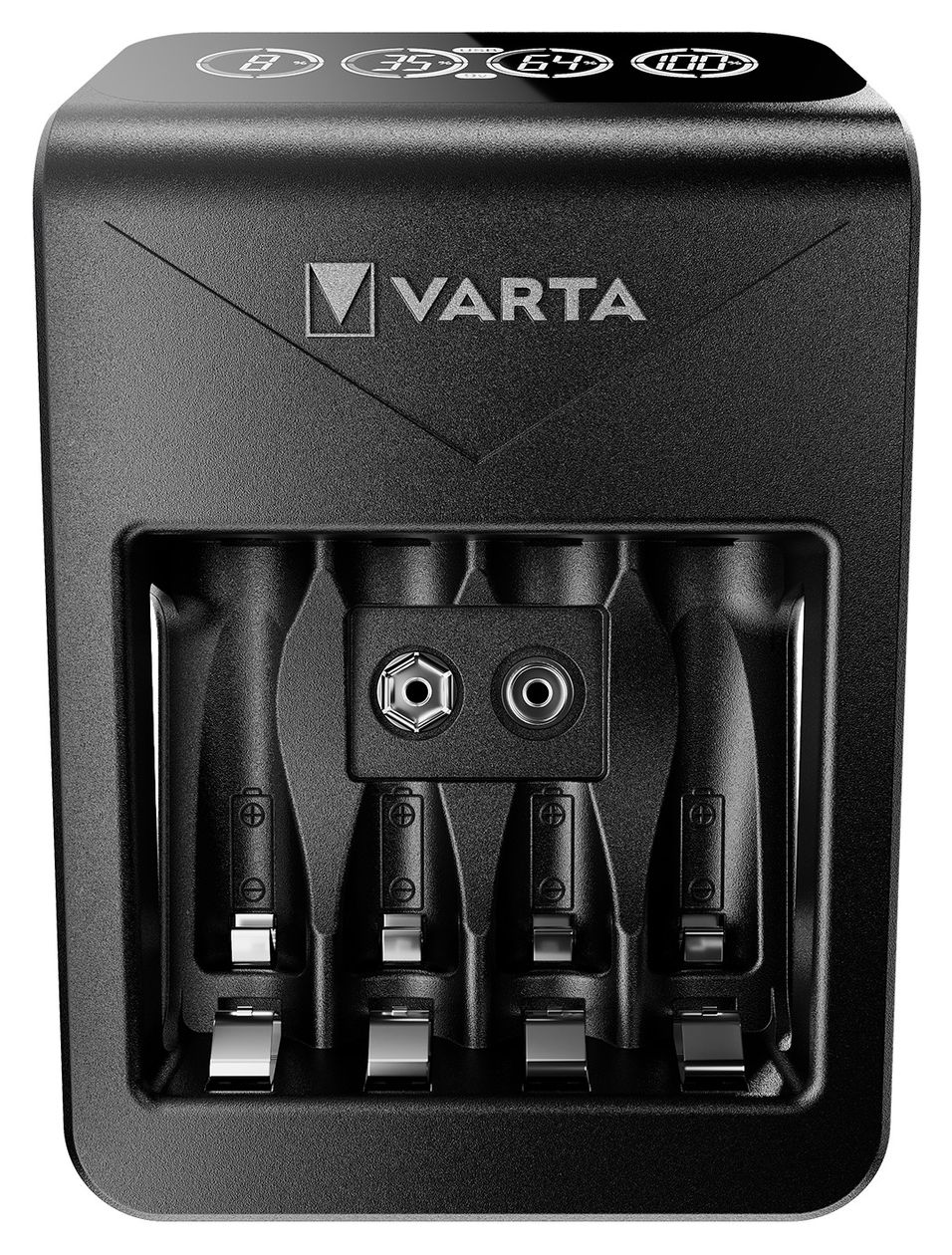 Akku Ladegerät, inkl. 4X AA 2100mAh, Batterieladegerät für wiederaufladbare AA/AAA/9V und USB Geräte, LCD Plug Charger+, Einzelschachtladung 