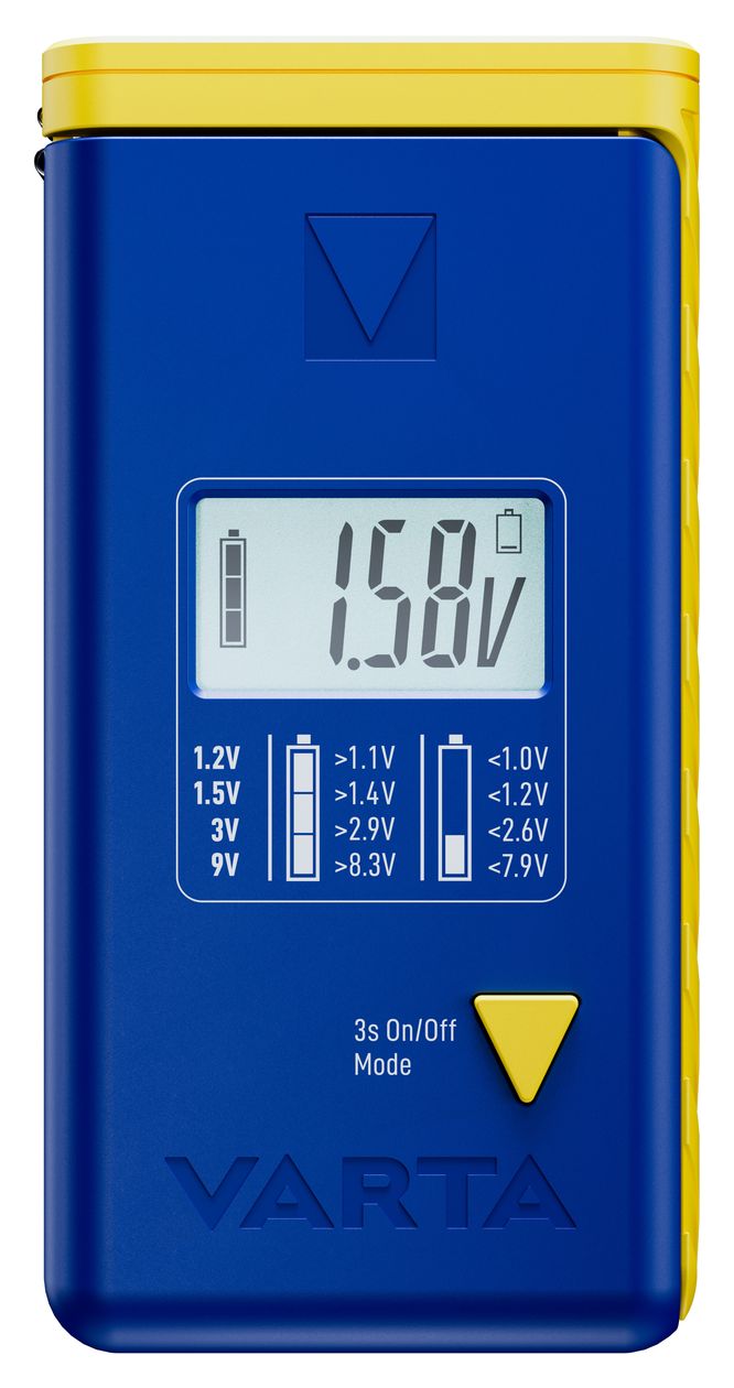 Batterietester LCD Digital für Batterien, Akkus und Knopfzellen, Testgerät für alle wichtigen Batteriegrößen (AA, AAA, C, D, 9V) inkl. 2x V13GA (LR44) 