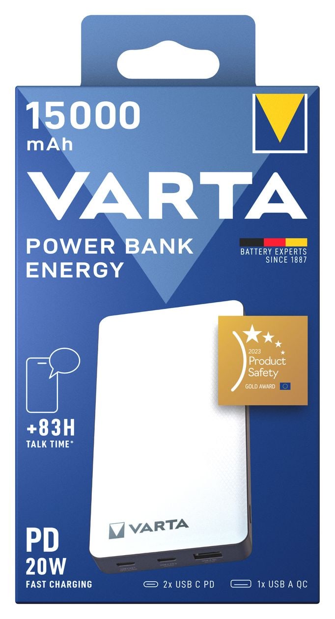 Energy 15000 mAh Powerbank USB Typ-C  (Schwarz, Weiß) 