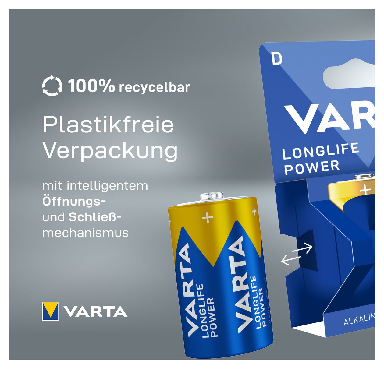 LONGLIFE Power, Alkaline Batterie, D, Mono, LR20, 1,5V, 2er Pack, Made in Germany 