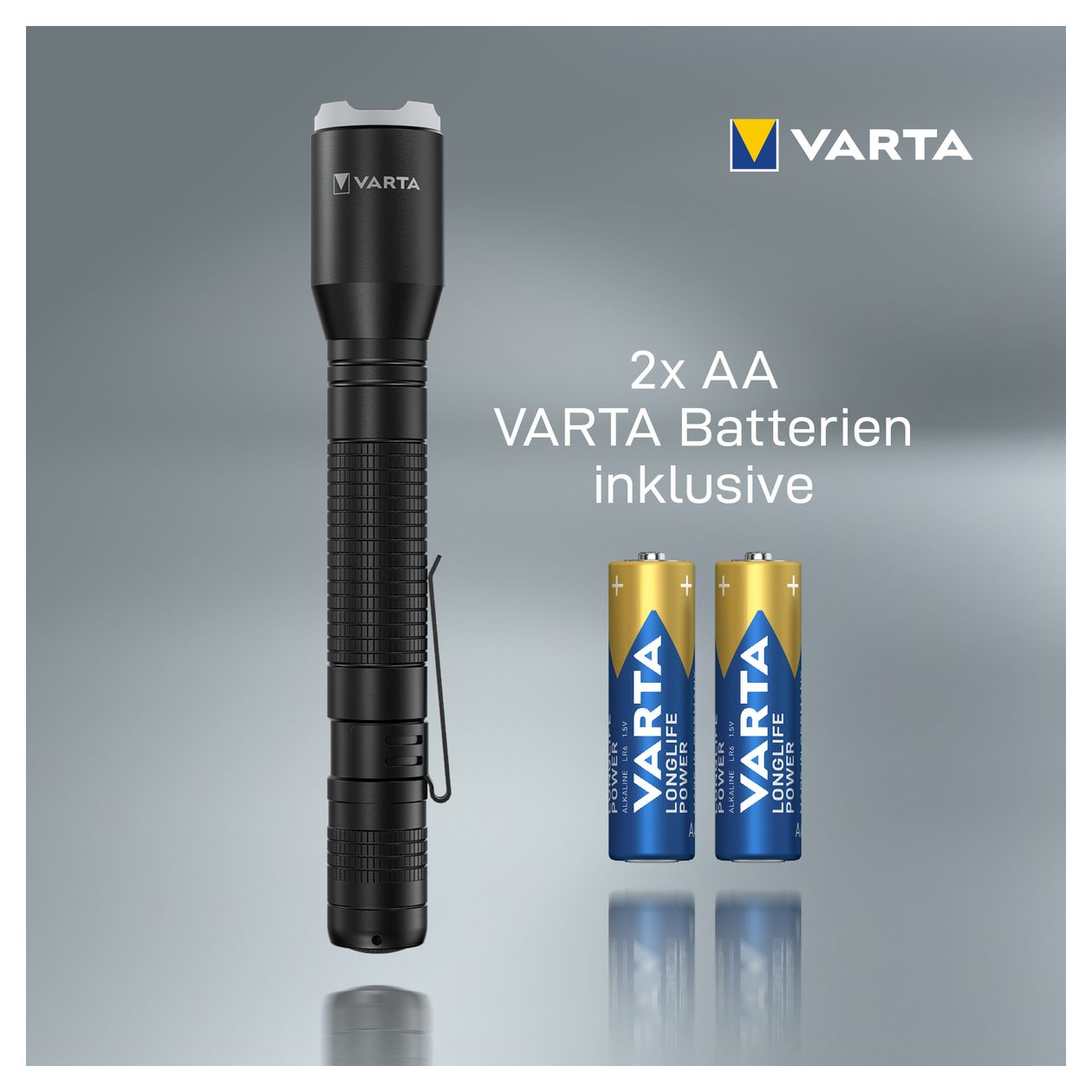 Taschenlampe LED inkl. 2x AA Batterien, Aluminium Light F20 Pro Leuchte, Lampe mit drei Leuchtmodi, Taschenleuchte mit Aluminiumgehäuse, texturiertem Griff, stoßfest 