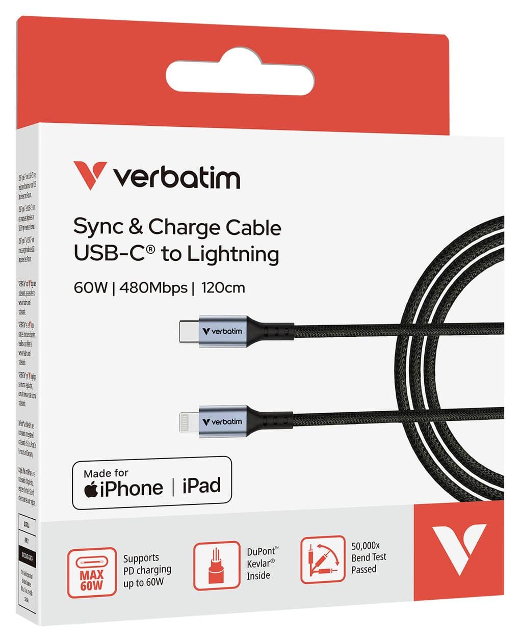 31844 Rundkabel Lightning auf USB C Männlich bis 60 W 1,2 m  (Schwarz) 