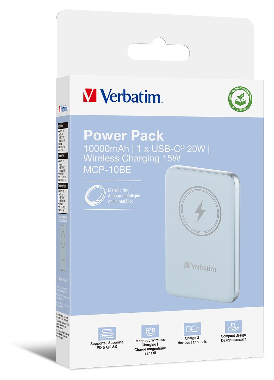 Charge 'n' Go 10000 mAh Powerbank USB Typ-C Kabelloses Laden  (Blau) 