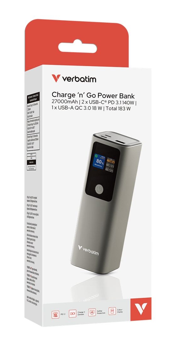 Charge 'n' Go 27000 mAh Powerbank USB Typ-C  (Grau) 