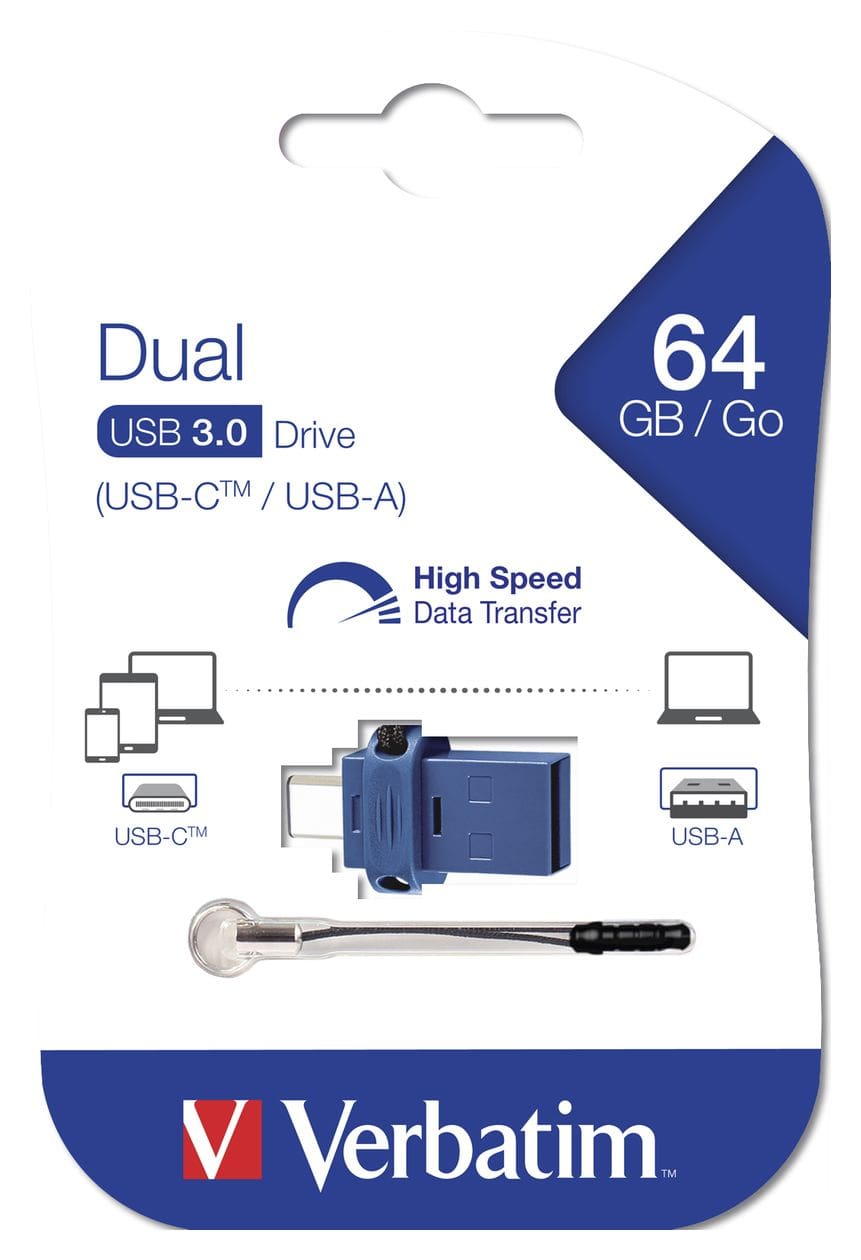 Dual USB Type-A / USB Type-C Stick 64 GB (Schwarz, Blau, Silber) 