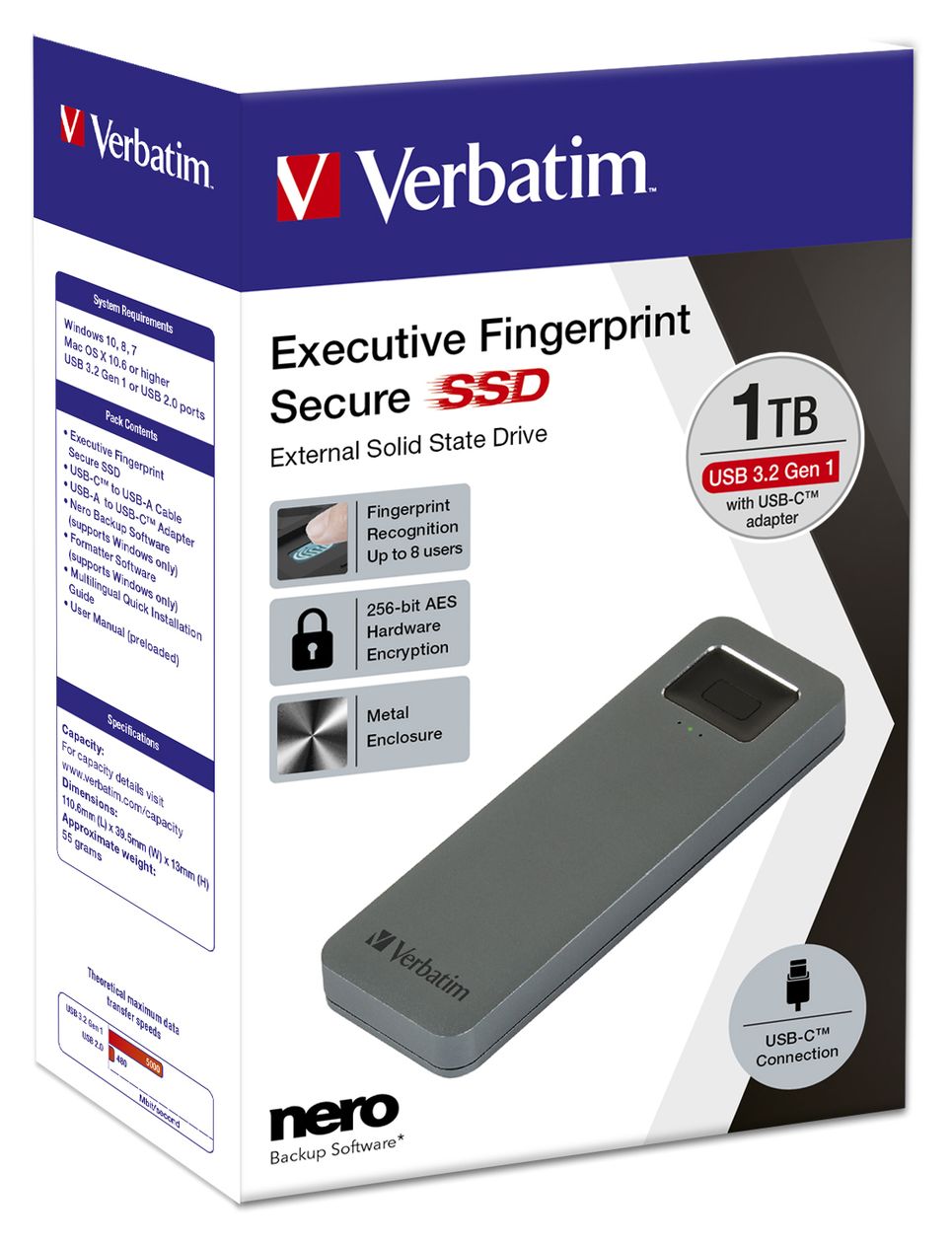 Executive Fingerprint Secure USB-C 1 TB SSD M.2  (Grau) 