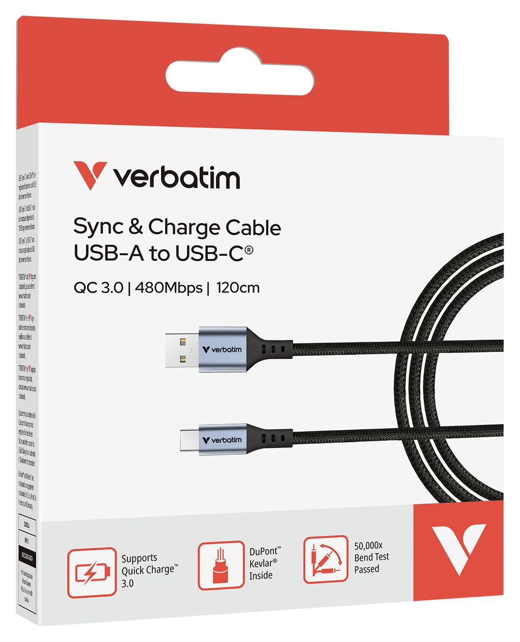 Sync & Charge 480 Mbit/s Stecker Rundkabel USB A auf USB C bis 18 W 1,2 m  (Schwarz) 