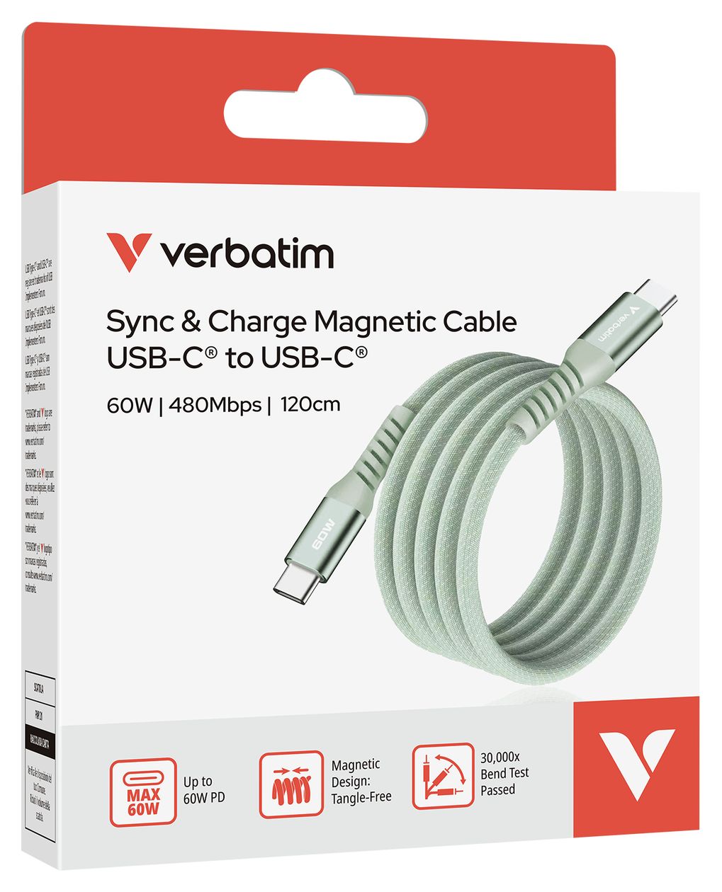 Sync & Charge Magnetic 480 Mbit/s Stecker Rundkabel USB C auf USB C bis 60 W 1,2 m  (Grün) 