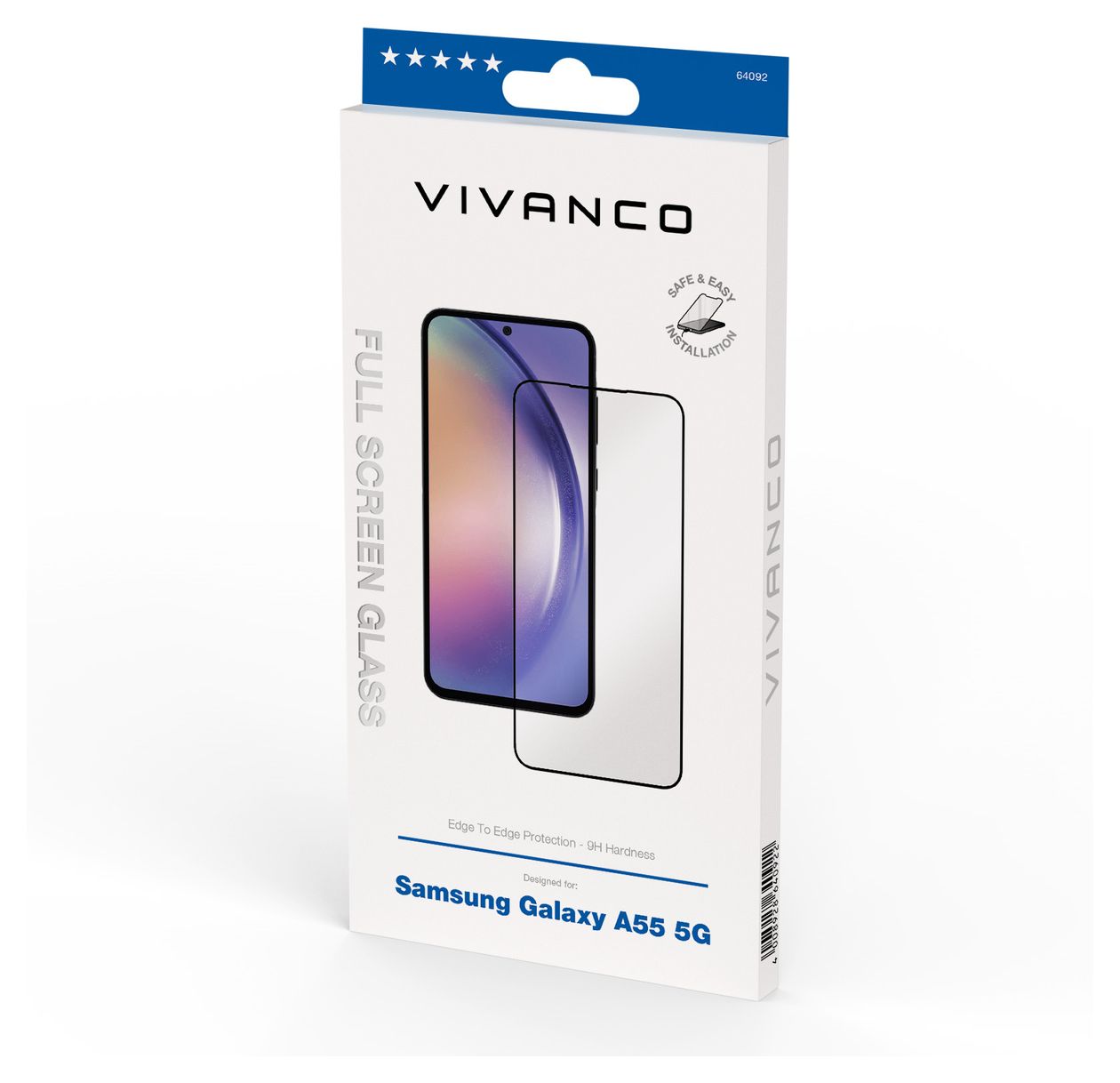 64092 Klare Bildschirmschutzfolie gehärtetes Glas 9H für  Samsung Galaxy A55 5G Schmutzabweisend, Schlagfest, Kratzresistent, Splitterfrei 