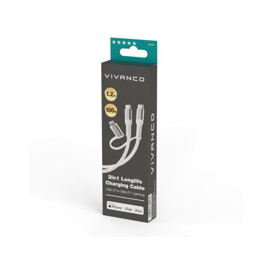 64216 Rundkabel USB C auf USB C/Lightning Männlich bis 100 W 1,2 m  (Weiß) 