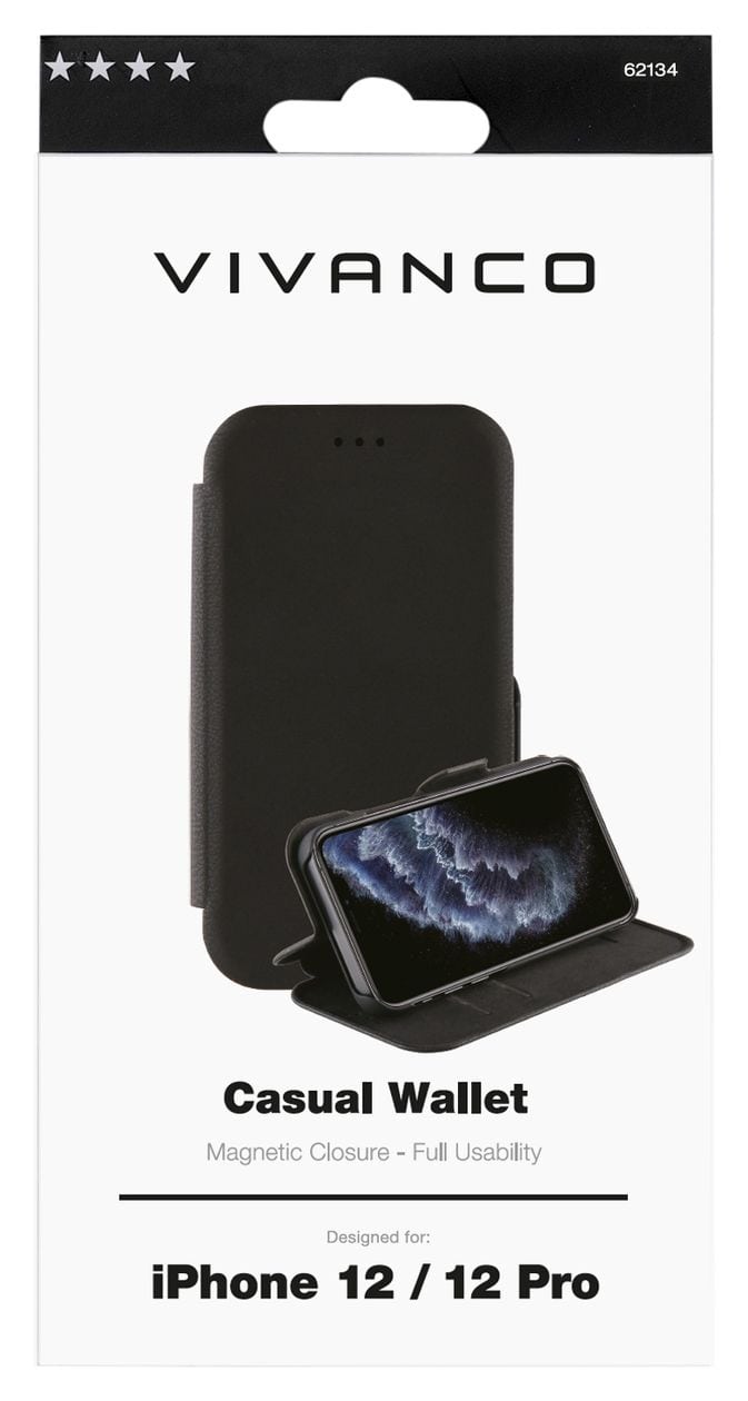 Casual Geldbörsenhülle für Apple iPhone 12, iPhone 12 Pro  (Schwarz) 
