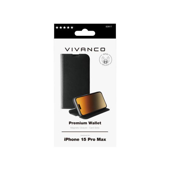 Premium Wallet Cover für Apple iPhone 15 Pro Max  (Schwarz) 