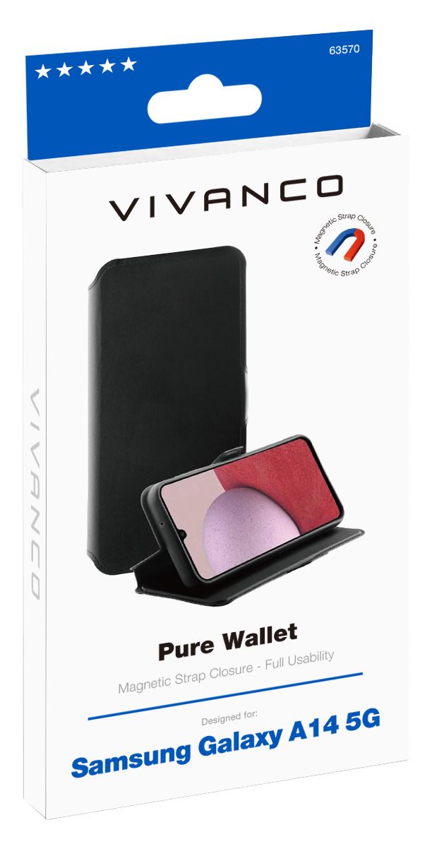 Pure Wallet Geldbörsenhülle für Samsung Galaxy A14 5G  (Schwarz) 