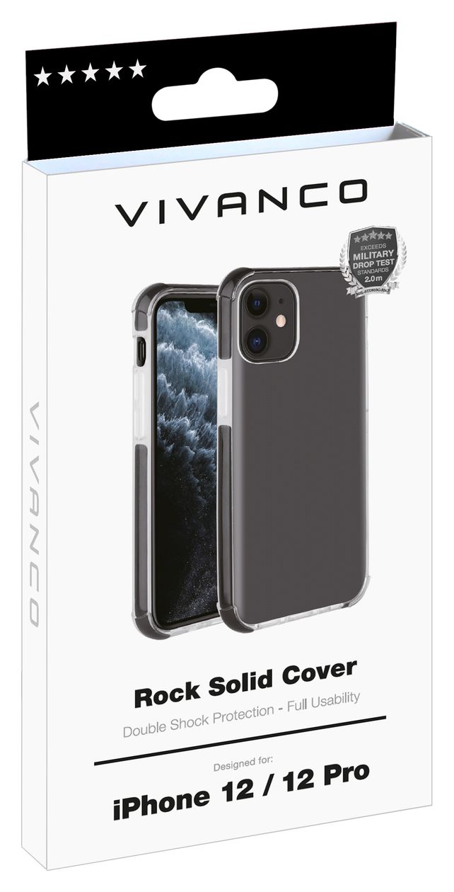 Rock Solid Cover für Apple iPhone 12, iPhone 12 Pro (Schwarz, Transparent) 
