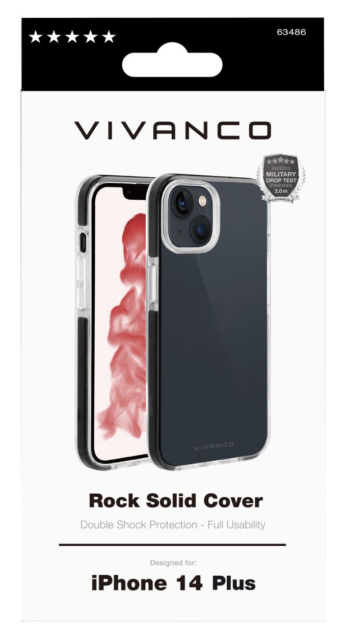 Rock Solid Cover für Apple iPhone 14 Plus (Schwarz, Transparent) 