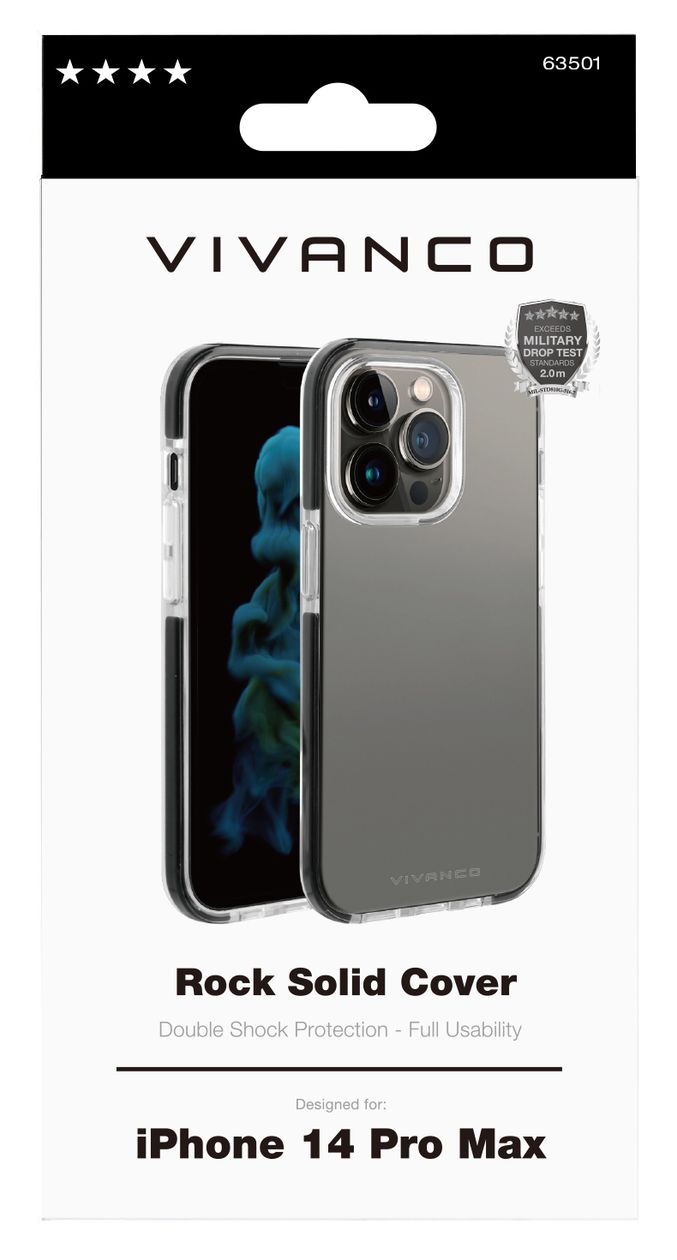 Rock Solid Cover für Apple iPhone 14 Pro Max (Schwarz, Transparent) 
