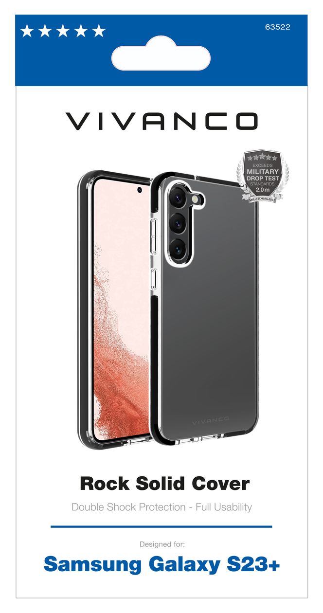 Rock Solid Cover für Samsung Galaxy S23+ (Schwarz, Transparent) 