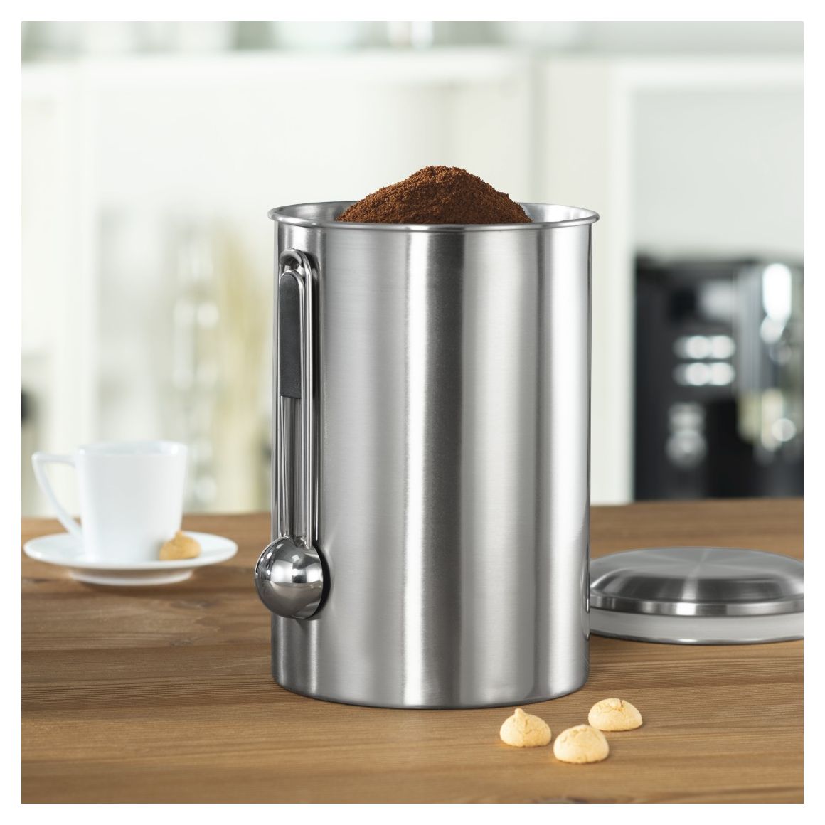 111252 Kaffeedose für 1 kg mit Dosierlöffel luftdicht Edelstahl  (Silber) 