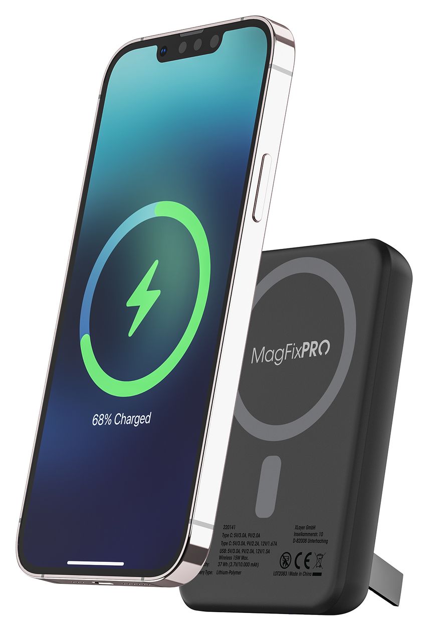 MagFix Pro 2 10000 mAh Powerbank USB Typ-C Kabelloses Laden  (Schwarz) 
