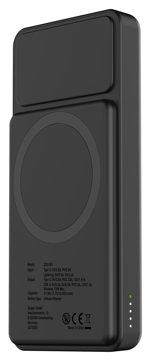 Solid 10000 mAh Powerbank USB Typ-C Kabelloses Laden  (Schwarz) 