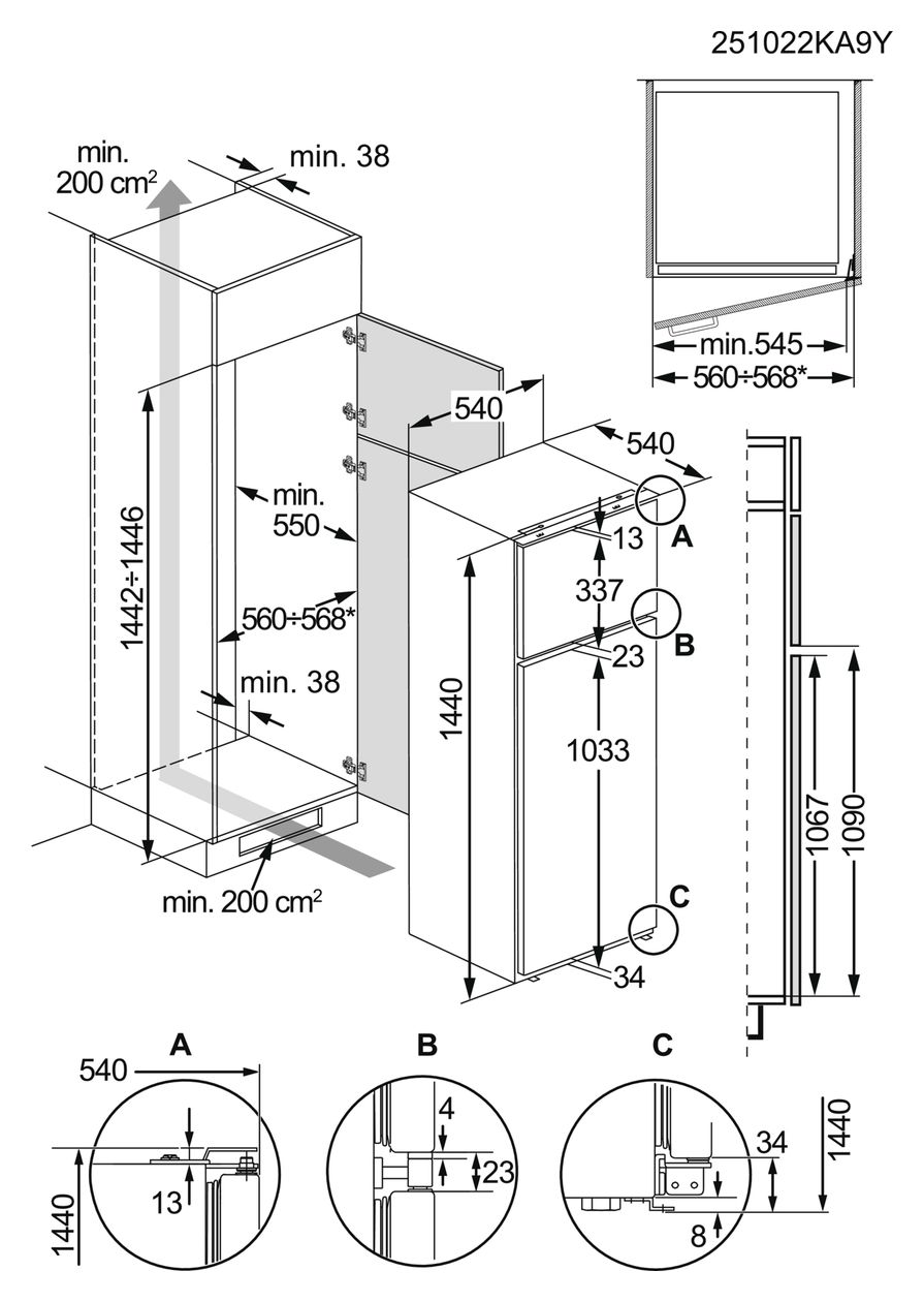 Serie 3000 TD3SS141ES 183 l 144,6 cm Einbaukühlschrank EEK: E 177 kWh Jahr 