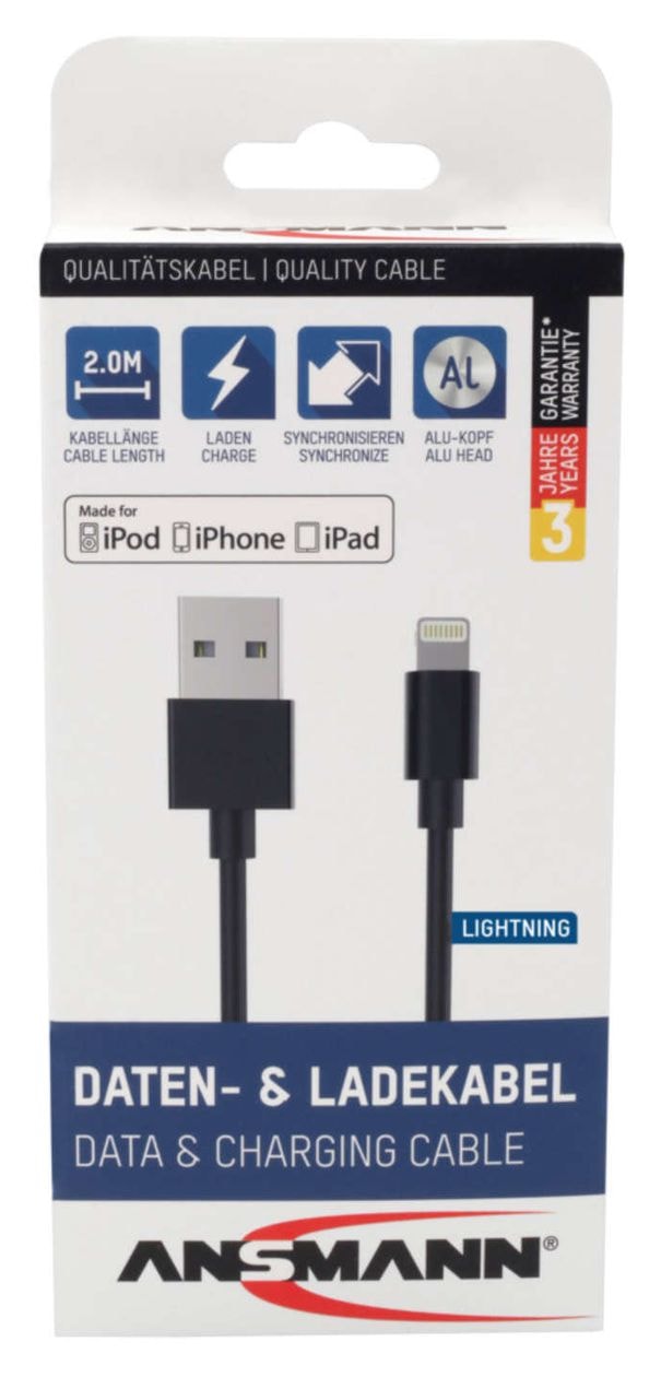 1700-0079 Stecker Lightning auf USB A 2 m  (Schwarz) 