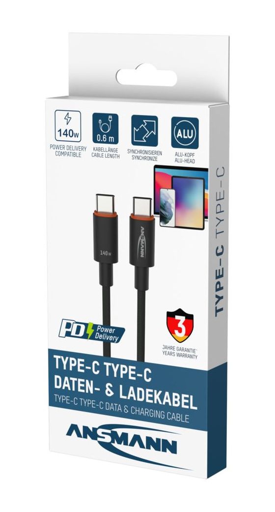 1700-0177 0,48 Gbit/s Rundkabel USB C auf USB C Männlich bis 140 W 0,6 m  (Anthrazit) 