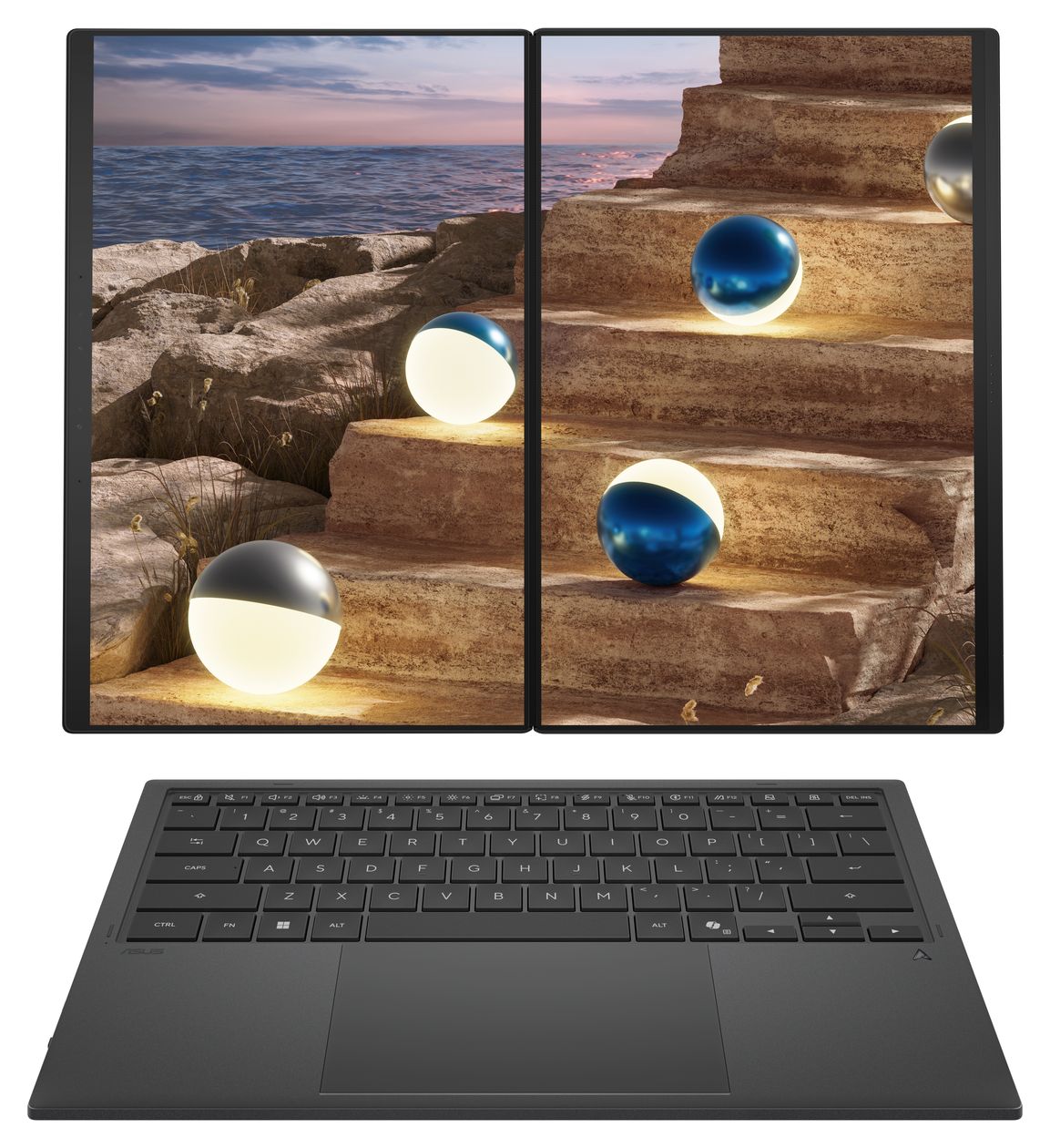 Zenbook Duo UX8407AA-SN469X 2K Ultra HD Notebook 35,6 cm (14 Zoll) 2880 x 1800 Pixel 1 TB SSD Windows 11 Pro Intel Core Ultra 9 max. 4,9 GHz  (Grau) 