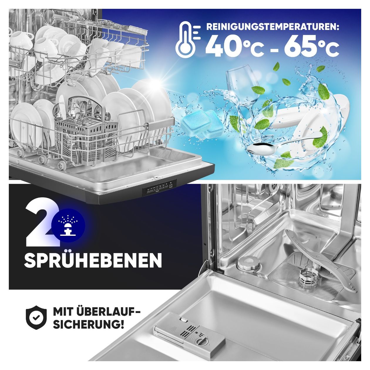 GSP7419 60 cm Geschirrspüler freistehend Leise 14 Maßgedecke 