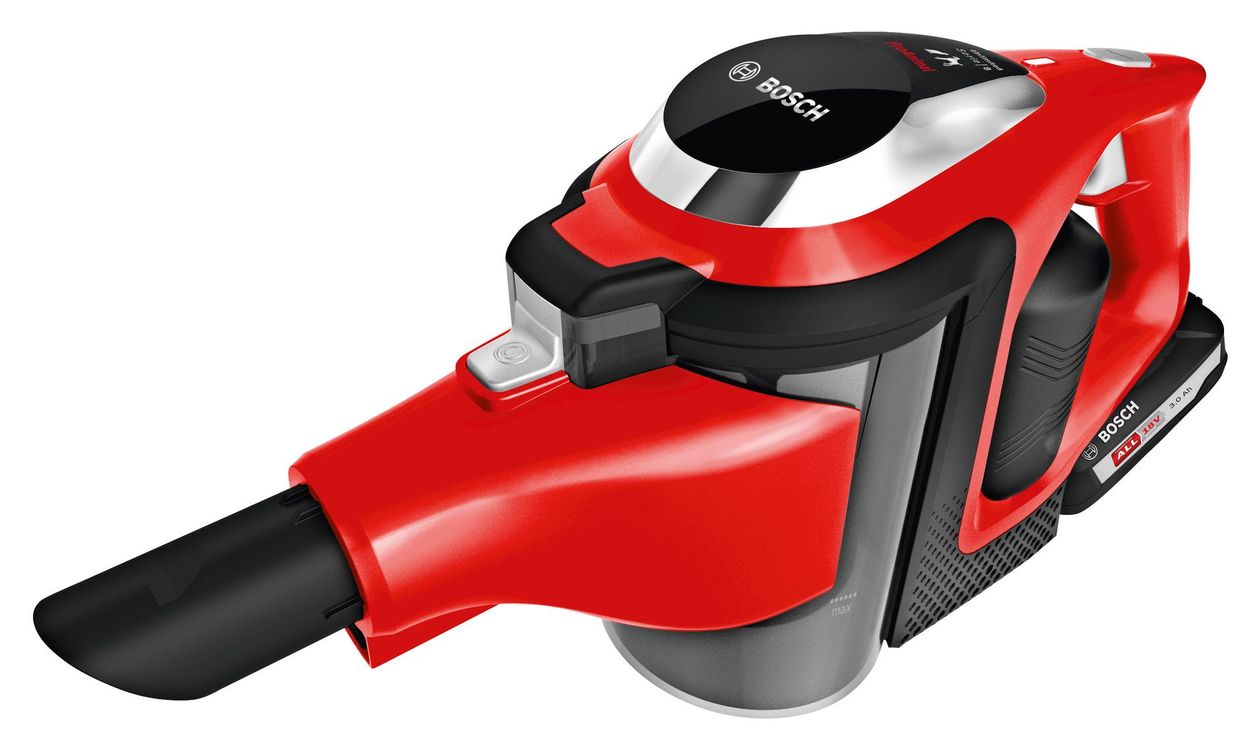 Serie 8 BBS81PETM Bundle (Schnellladegerät + Wechselakku) Handstaubsauger Beutellos bis 40 min Laufzeit 18 V Hygienefilter  (Rot) 