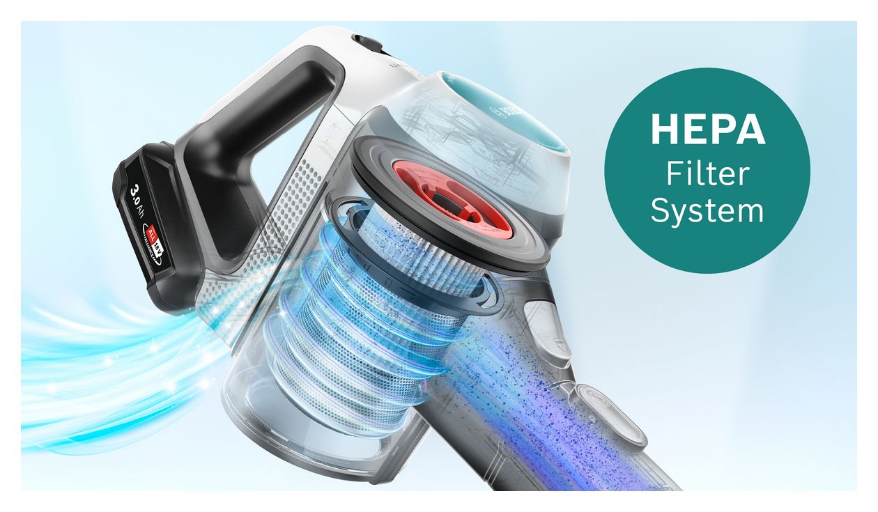 Unlimited 7 BKS71HYG3 ProHygienic Handstaubsauger Beutellos bis 40 min Laufzeit 18 V HEPA  (Schwarz, Weiß) 