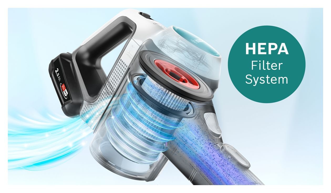 Unlimited 7 BSS712XHYG ProHygienic Aqua Handstaubsauger Beutellos bis 35 min Laufzeit 18 V HEPA (Aqua-Farbe, Schwarz, Silber, Weiß) 