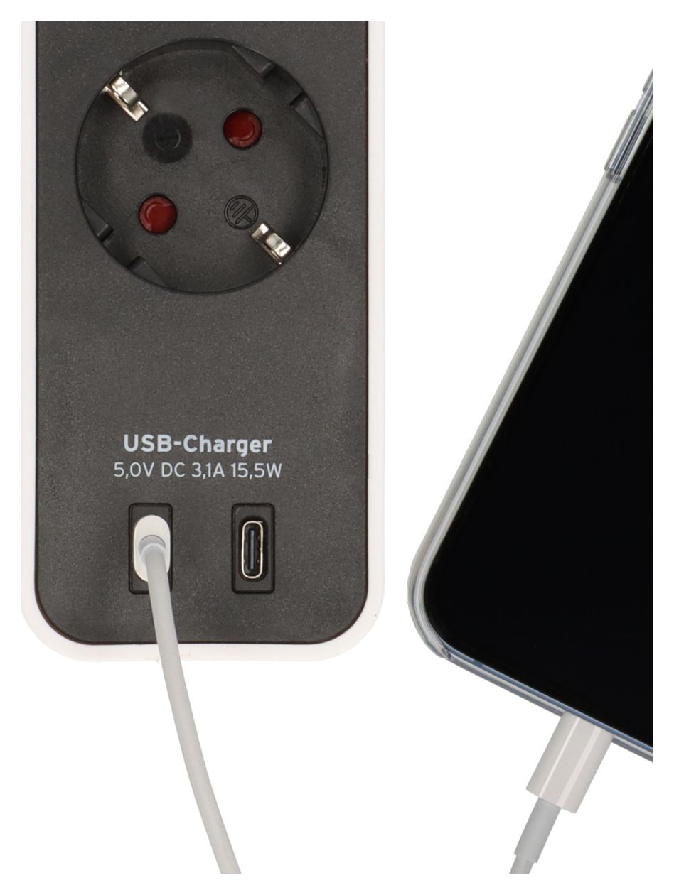 Ecolor Steckdosenleiste mit USB-Ladebuchse 4-fach 1,5 m  (Schwarz/Weiß) 