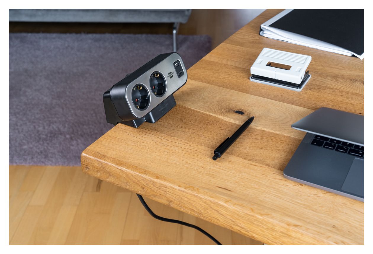 estilo Duplex Tischsteckdosenleiste Überspannungsschutz USB-C PD 9-fach 2 m  (Schwarz/Silber) 