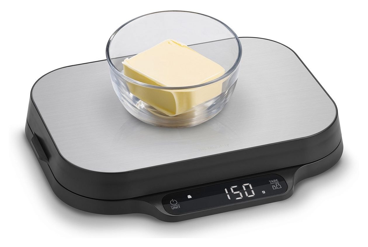 Kitchen Duo Elektronische Küchenwaage bis 15 kg Genauigkeit 0,1 g  (Schwarz, Edelstahl) 