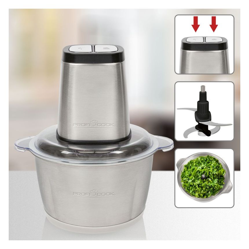 PC-MZ1227 Zerkleinerer 500 W 2 Klingen 1,7 l Glas Behälter  (Edelstahl) 