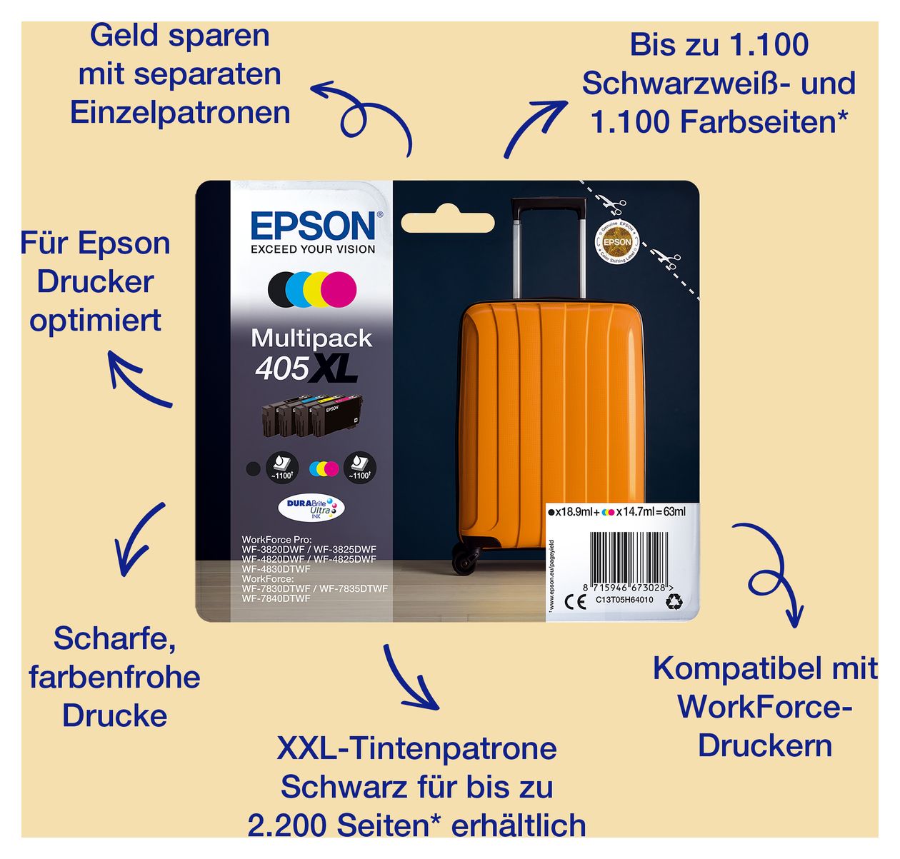 405 C13T05G14010 originale Druckerpatronen Schwarz 7,6 ml 