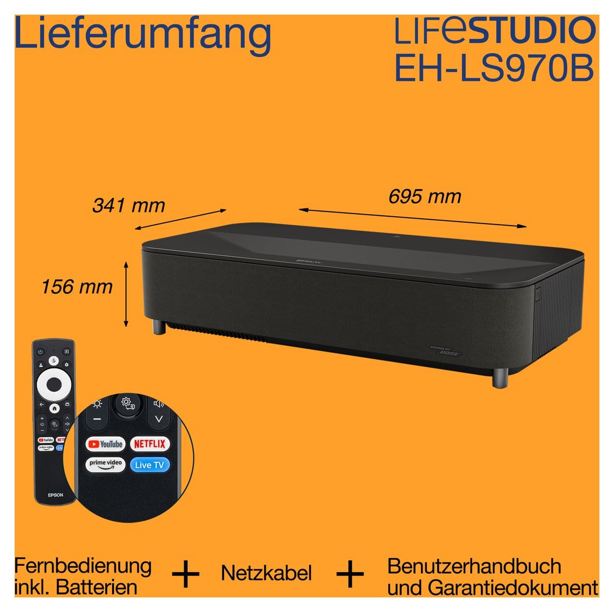 EH-LS970B UHD 4K (3840x2160) 3LCD Laser 4000 ANSI Lumen  (Schwarz) 